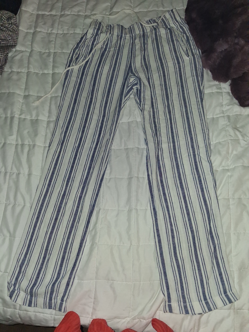 Sigrid Olsen Blue & White Striped Drawstring Joggers